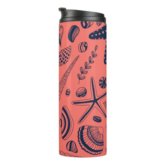 Zeeschalen levende koraalachtergrond thermosbeker (Geroteerd rechts)