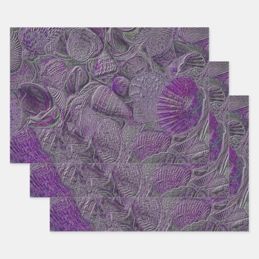 Zeeschalen Oceaan Paarse grijze metalen Inpakpapier Vel (Set)