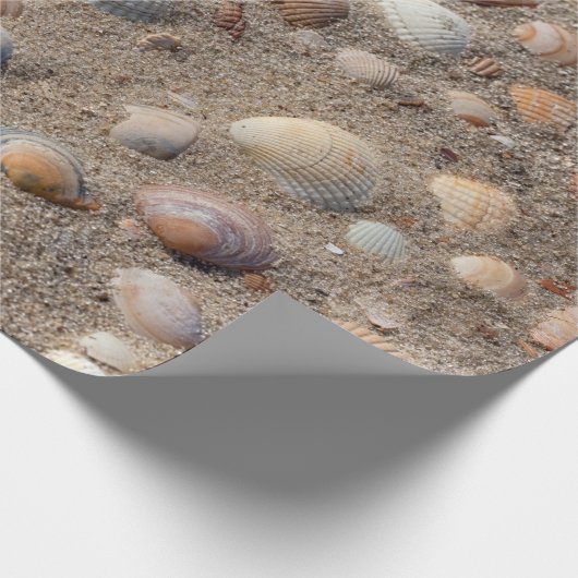 Zeeschalen op de strandfoto cadeaupapier (Hoek)