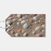 Zeeschalen op de strandfoto met Happy Birthday Cadeaulabel (Achterkant Horizontaal)