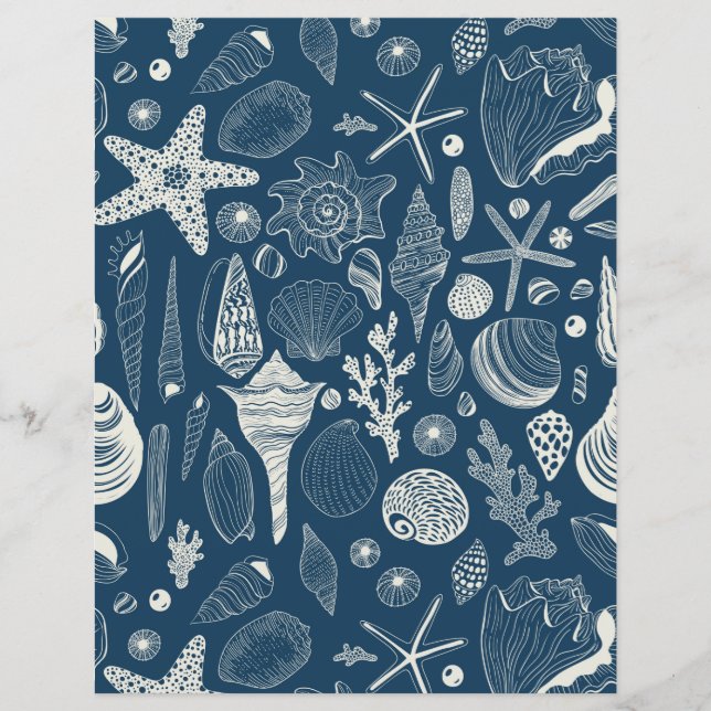 Zeeschalen op donkerblauw (Voorkant)