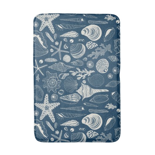 Zeeschalen op donkerblauw badmat (Voorkant Verticaal)