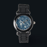 Zeeschalen op donkerblauw horloge<br><div class="desc">Door de hand getrokken vectorpatroon met zeeschelpen</div>