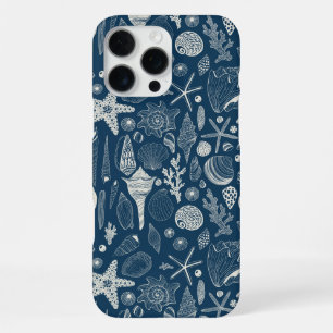 Zeeschalen op donkerblauw iPhone 16 pro max hoesje
