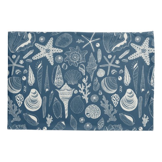 Zeeschalen op donkerblauw kussensloop (Achterkant-Links)