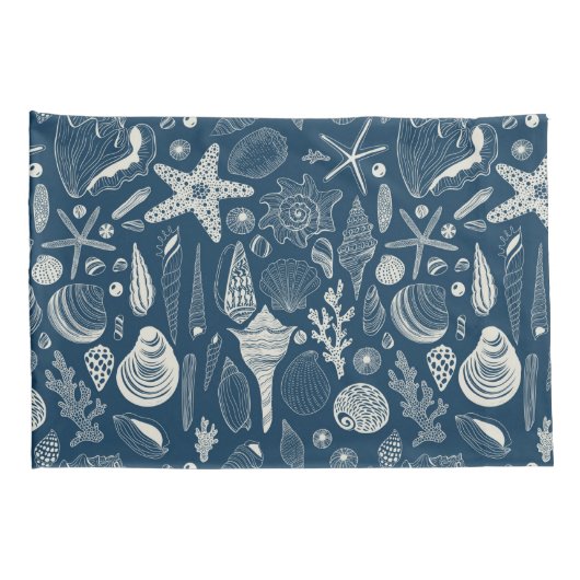 Zeeschalen op donkerblauw kussensloop (Achterkant-Rechts)