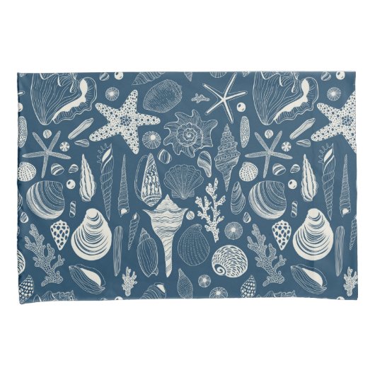 Zeeschalen op donkerblauw kussensloop (Voorkant-Rechts)