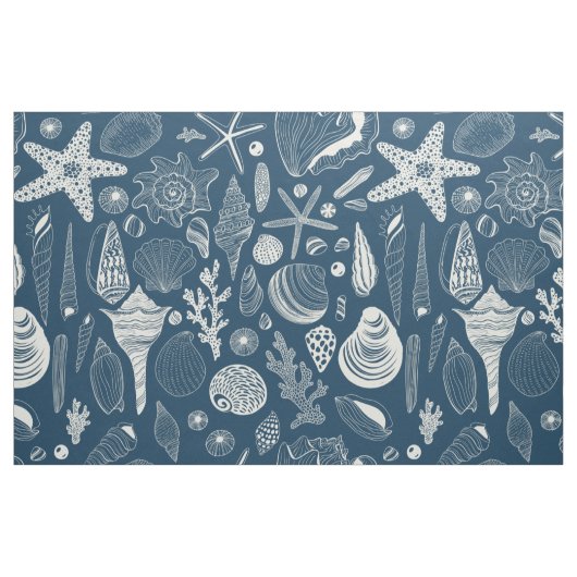 Zeeschalen op donkerblauw stof (Fat Quarter)