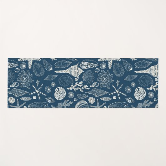 Zeeschalen op donkerblauw yogamat (Voorkant (horizontaal))