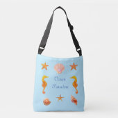 Zeeschalen, sterrenkalligrafie en zeepaarden op bl crossbody tas (Voorkant)
