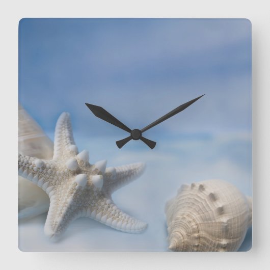 Zeescheldoppen Star Fish Hand Painted Blue Waterve Vierkante Klok (Voorkant)