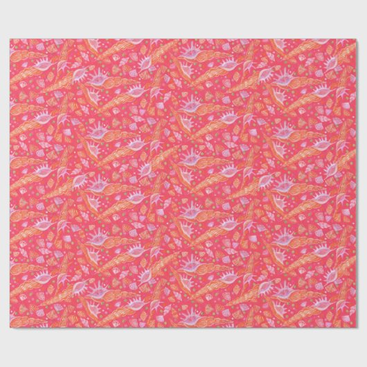 Zeeschells schelpen Mollusk Nautical Pattern Red Cadeaupapier (Vlak)