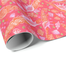 Zeeschells schelpen Mollusk Nautical Pattern Red Cadeaupapier