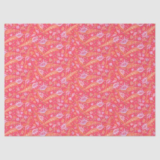 Zeeschells schelpen Mollusk Nautical Pattern Red Tissuepapier (Voorkant)