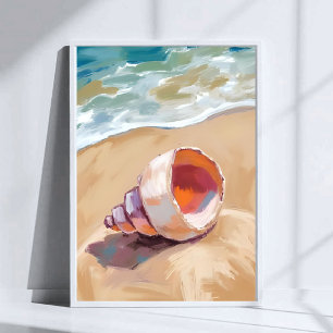 Zeeschelp aan de zeekust Aquarel Oceaan Geschilder Poster
