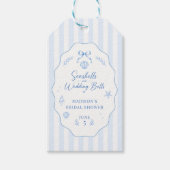 Zeeschelp Bruiloft Feest Blauwe Gestreepte Strik Cadeaulabel (Voorkant)