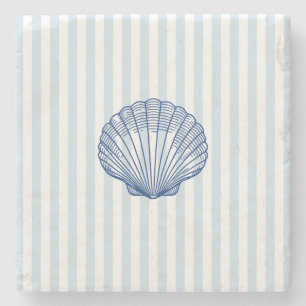 Zeeschelp Coastal Painting Nautical Stripe Stenen Onderzetter