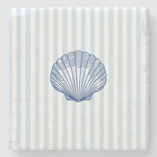Zeeschelp Coastal Painting Nautical Stripe Stenen Onderzetter (Voorkant)