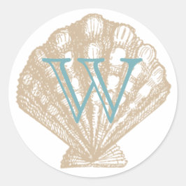 Zeeschelp | Effen bruine sint-jakobsschelp-monogra Ronde Sticker