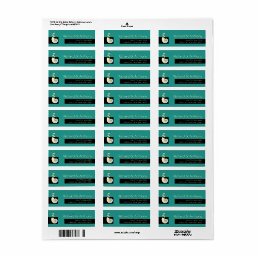 Zeeschelp en harten, strand bruiloft etiket (Full Sheet)