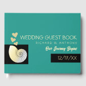 Zeeschelp en harten, strand bruiloft gastenboek (Voorkant)