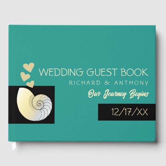 Zeeschelp en harten, strand bruiloft gastenboek (Voorkant)