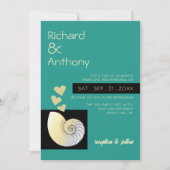 Zeeschelp en harten, strand bruiloft kaart (Voorkant)