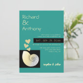 Zeeschelp en harten, strand bruiloft kaart (Staand voorkant)