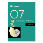 Zeeschelp en harten, strand bruiloft kaart (Achterkant)