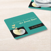 Zeeschelp en harten, strand bruiloft kartonnen onderzetters (Schuin)