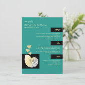 Zeeschelp en harten, strand bruiloft menu (Staand voorkant)