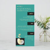 Zeeschelp en harten, strand bruiloft Menu (Staand voorkant)