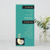 Zeeschelp en harten, strand bruiloft programmakaart (Staand voorkant)