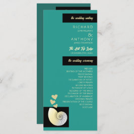 Zeeschelp en harten, strand bruiloft programmakaart