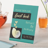 Zeeschelp en harten, strand bruiloft reclamebord met voetstuk (Insitu)