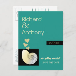 Zeeschelp en harten, strand bruiloft Save the Date Aankondigingskaart