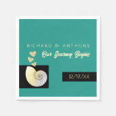 Zeeschelp en harten, strand bruiloft servet (Voorkant)