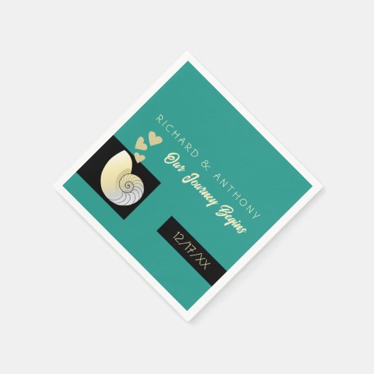 Zeeschelp en harten, strand bruiloft servet (Hoek)