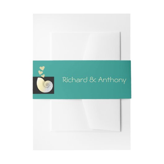 Zeeschelp en harten, strand bruiloft uitnodigingen wikkel (Voorkant Voorbeeld)