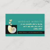 Zeeschelp en harten, strand bruiloft website informatiekaartje (Voorkant)