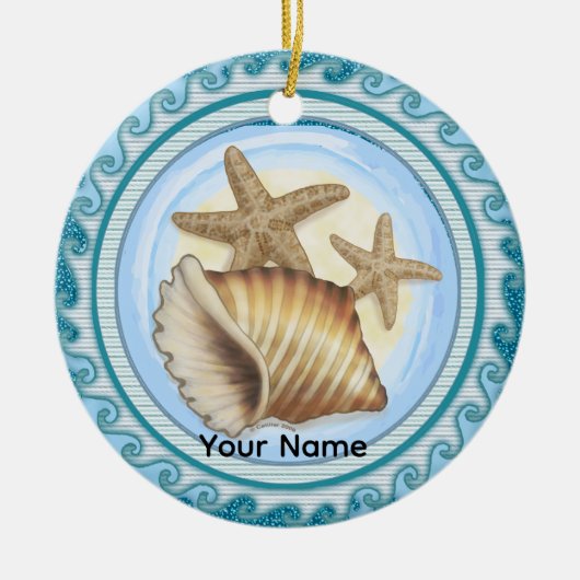 Zeeschelp en Zeester Keramisch Ornament (Voorkant)