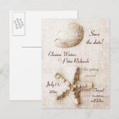zeeschelp en zeester vintage strandtrouw aankondigingskaart (Voorkant / Achterkant)