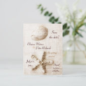 zeeschelp en zeester vintage strandtrouw aankondigingskaart (Staand voorkant)