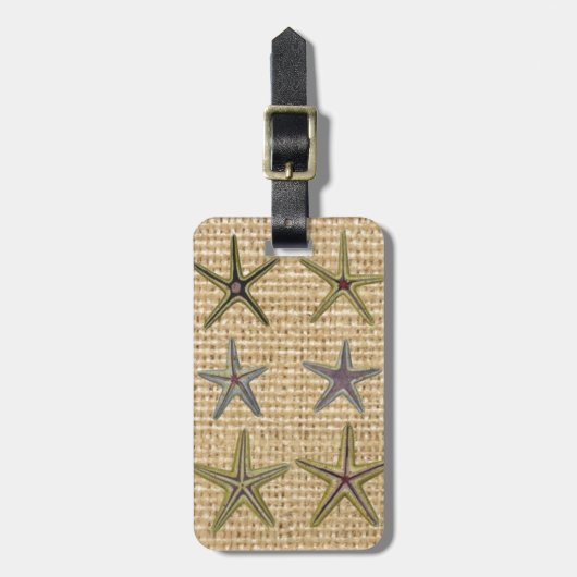 Zeeschelp Frans land Burlap Beach Chic Zeester Bagagelabel (Voorkant verticaal)