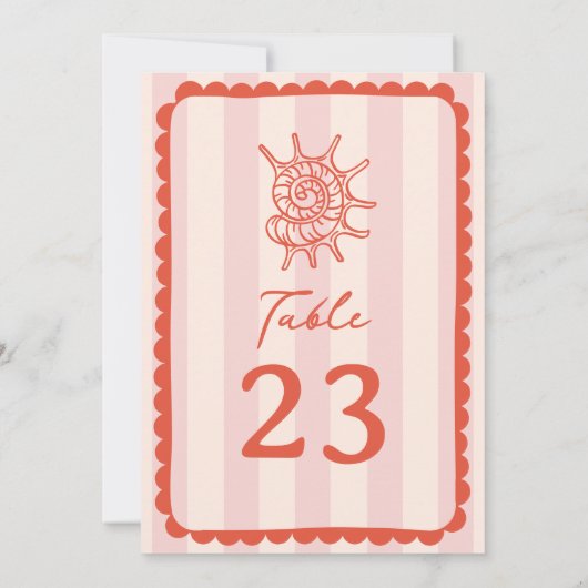 Zeeschelp geschulpte roze streep bruiloft kaart (Achterkant)