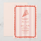 Zeeschelp geschulpte roze streep tropische bruilof kaart (Voorkant / Achterkant)