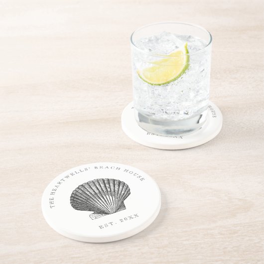  Zeeschelp Illustratie Naam Strandhuis Zandsteen Onderzetter (Zijkant)