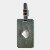 Zeeschelp in het zand: een zout souvenir bagagelabel (Voorkant verticaal)