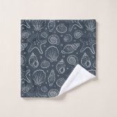 Zeeschelp Kust Nautilus Boho Strand Donkerblauw Bad Handdoek (Wasdoekje)
