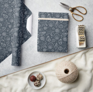 Zeeschelp Kust Nautilus Boho Strand Donkerblauw Cadeaupapier
